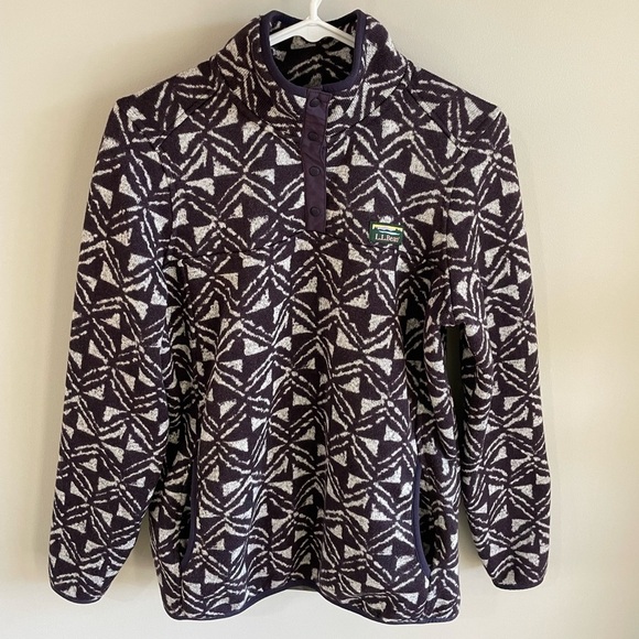 L.L. Bean Retro Geo Print Sweater Fleece Pullover - Dark Purple - Size Medium - Picture 2 of 12